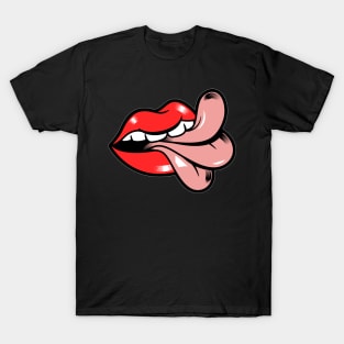 Funny red lips smile and tongue halloween mouth T-Shirt